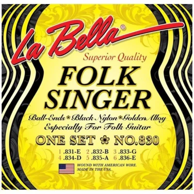 La Bella 830 Folksinger Black Nylon Golden alloy Classical Guitar Strings