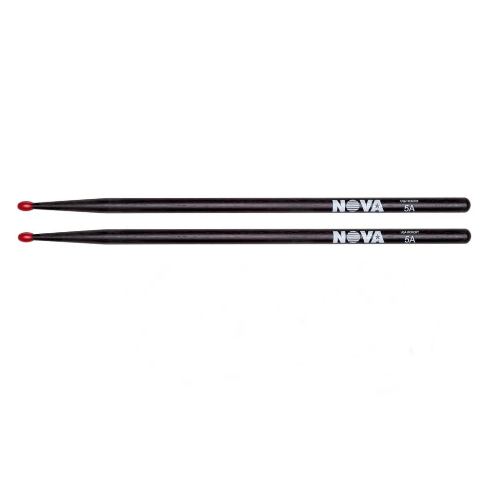 Vic Firth Nova Black 5A Nylon Red Tip 1 Pair American Hickory Drumsticks