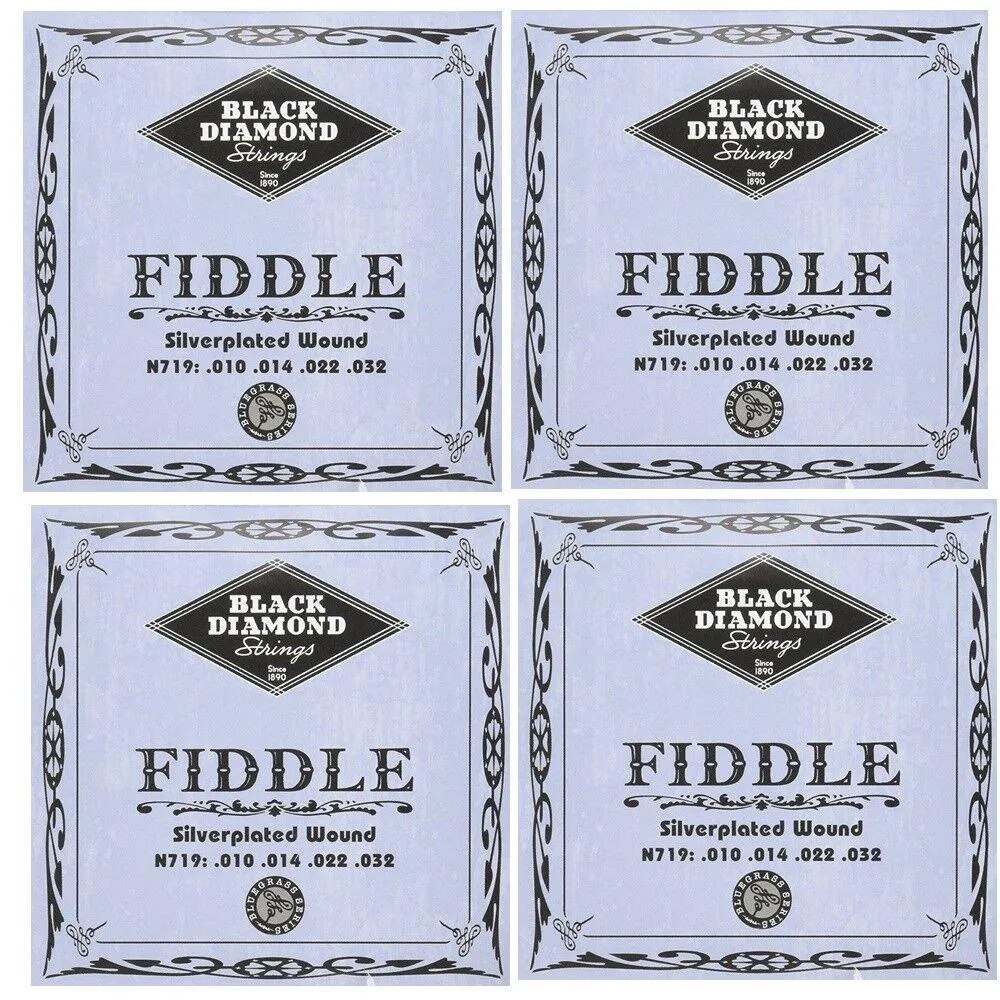 Black Diamond N719 Silverplated 4/4 Fiddle / Violin Strings Set, Medium - 4 SETS