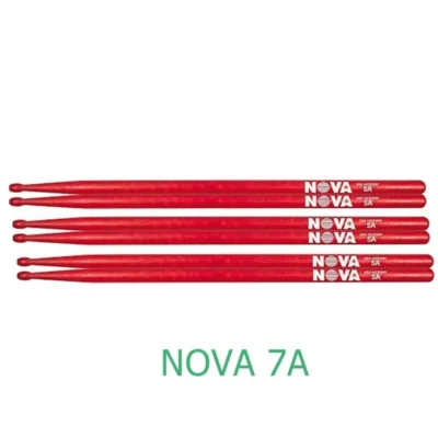 Vic Firth Nova 7A Wood Tip 3 Pairs American Hickory RED Drumsticks