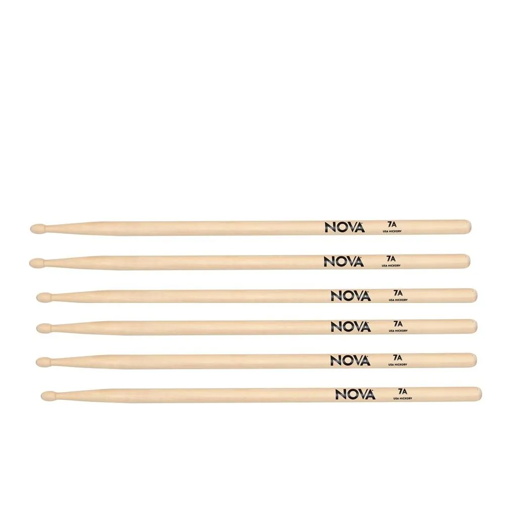 Vic Firth Nova 7A Wood Tip 3 Pairs American Hickory Drumsticks