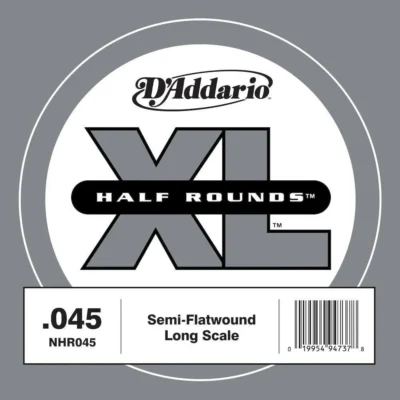 D'Addario NHR045 Half Round Bass Guitar Single String, Long Scale, .045