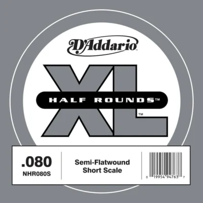 D'Addario NHR080S Half Round Bass Guitar Single String, Short Scale, .080