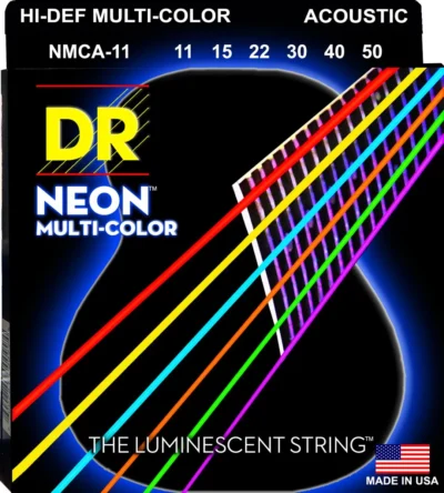 DR Strings Hi-Def NEON Multi-Color Acoustic Guitar Strings  11-50