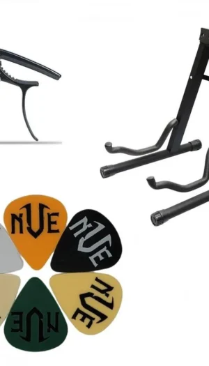 Angkor Music Acoustic / Electric Guitar Bundle -  Picks - Stand - Capo