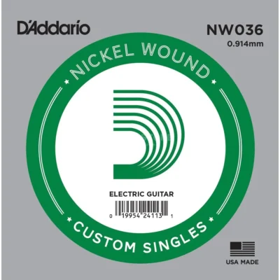 5 x D'Addario NW036 Single Nickel Wound .036 Electric Guitar String Custom Gauge