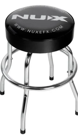 NU-X Branded Bar Stool in Chrome with Black Padded Top