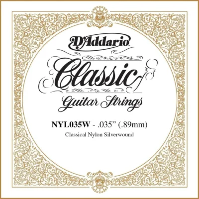 D'Addario Silver-plated Copper Classical Guitar Single String, .035 3rd-G