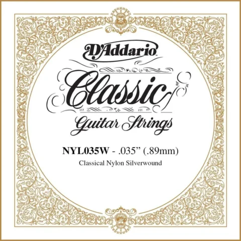 D'Addario Silver-plated Copper Classical Guitar Single String, .035 3rd-G