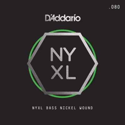 D'Addario NYXLB080, NYXL Nickel Wound Bass Guitar Single String, Long Scale, .080
