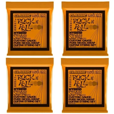 Ernie Ball Hybrid 2252 Slinky  Rock n Roll Nickel  Electric Guitar Strings 4 SETS