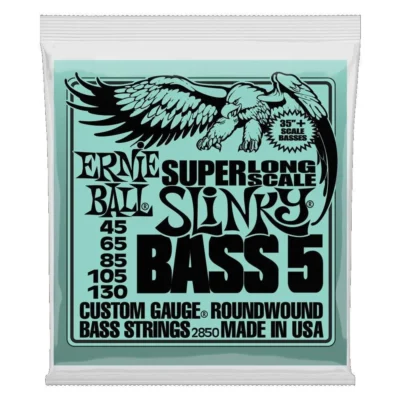 Ernie Ball Bass 5 Slinky Super Long Scale Electric Bass Strings, 45-130 Gauge