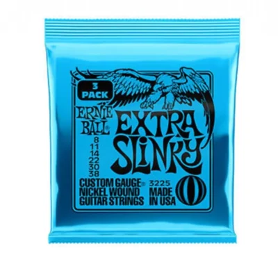 Ernie Ball Extra Slinky Nickel Wound Electric Guitar Strings 8-38 Gauge, 3 SETS