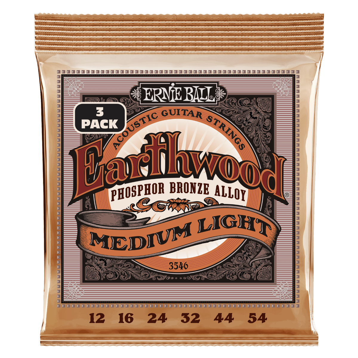 Ernie Ball Earthwood Phos Bronze Acoustic Guitar Strings 12 - 54, - 3 SETS