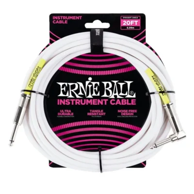 Ernie Ball High Quality 6 Meters Straight - Angle Instrument Cable - White