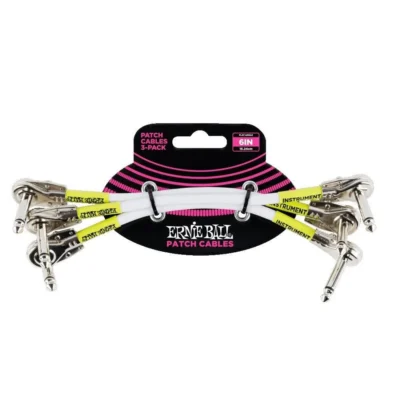 Ernie Ball High Quality Flat Angle Patch Cable 3 Pack - White - 15cm Length