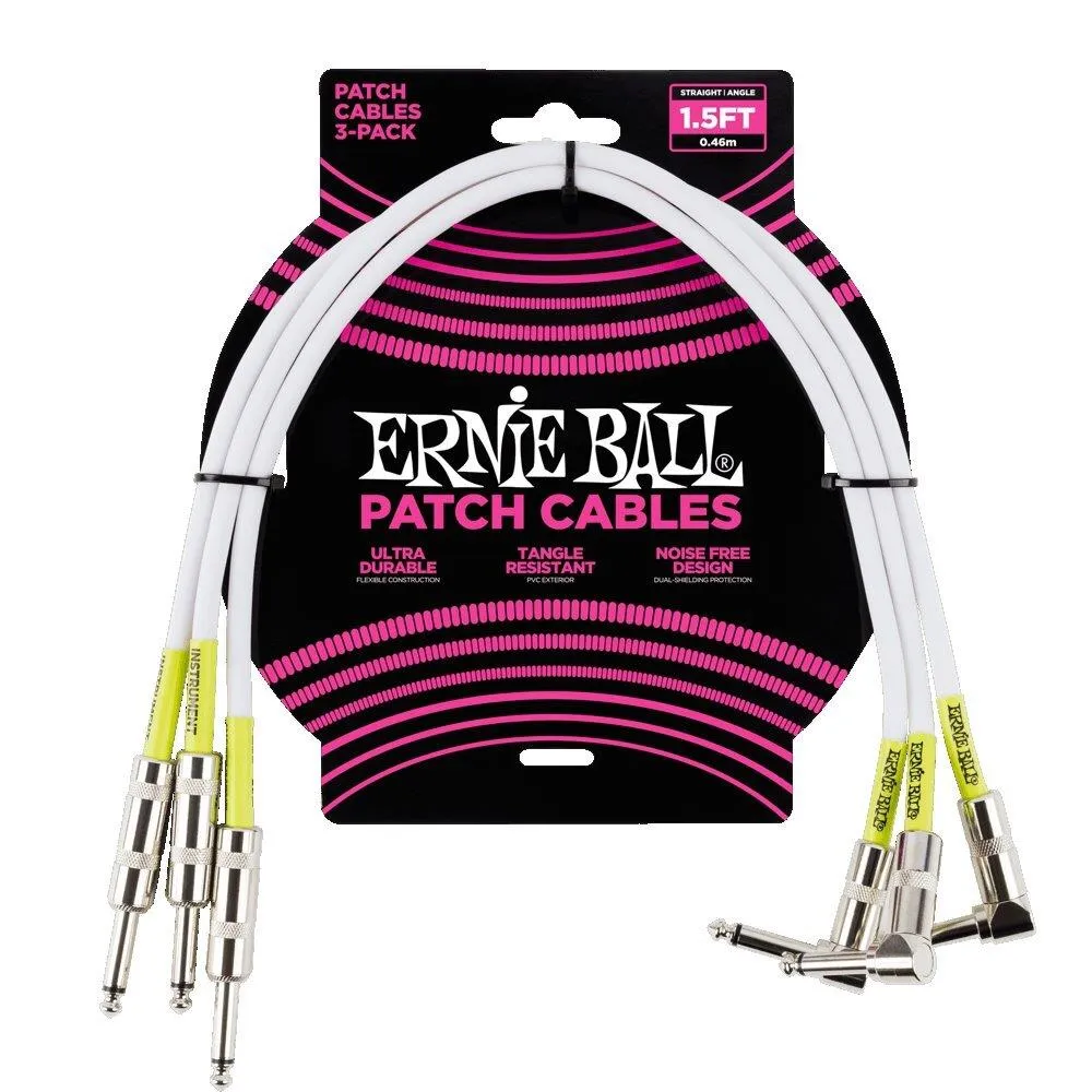 Ernie Ball High Quality Straight - Angle Patch Cable 3 Pack - White - 45cm