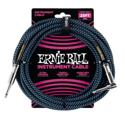 Ernie Ball 7.5 Meter Braided Straight - Angle Instrument Cable, Black - Blue