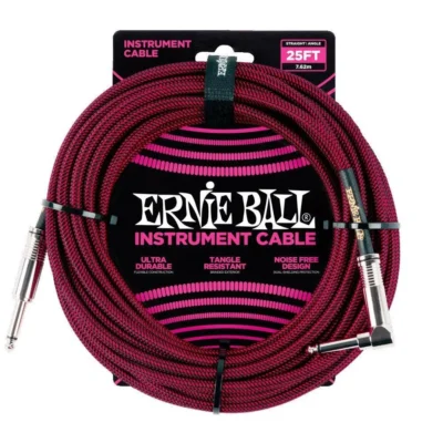 Ernie Ball 7.5 Meter Braided Straight - Angle Instrument Cable, Black - Red