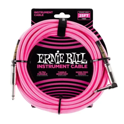 Ernie Ball 7.5 Meter Braided Straight - Angle Instrument Cable - Neon Pink