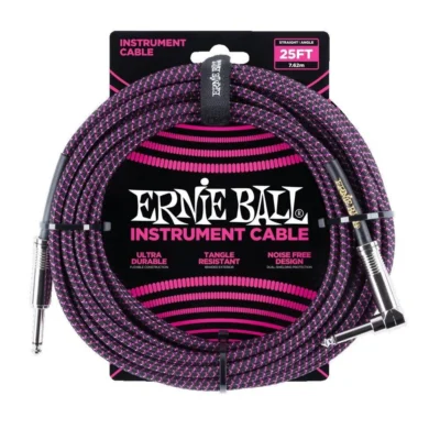 Ernie Ball 7.5 Meter Braided Straight - Angle Instrument Cable - Black - Purple
