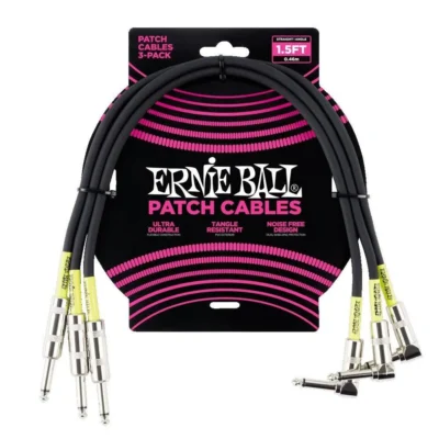 Ernie Ball Dual Conductors 45cm Feet Straight - Angle Patch Cable 3 Pack - Black
