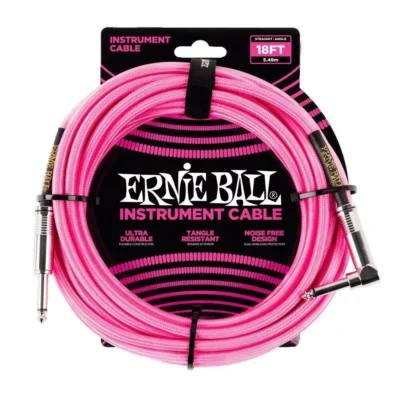 Ernie Ball 5.5 Meters Braided Straight - Angle Inst Cable - Neon Pink