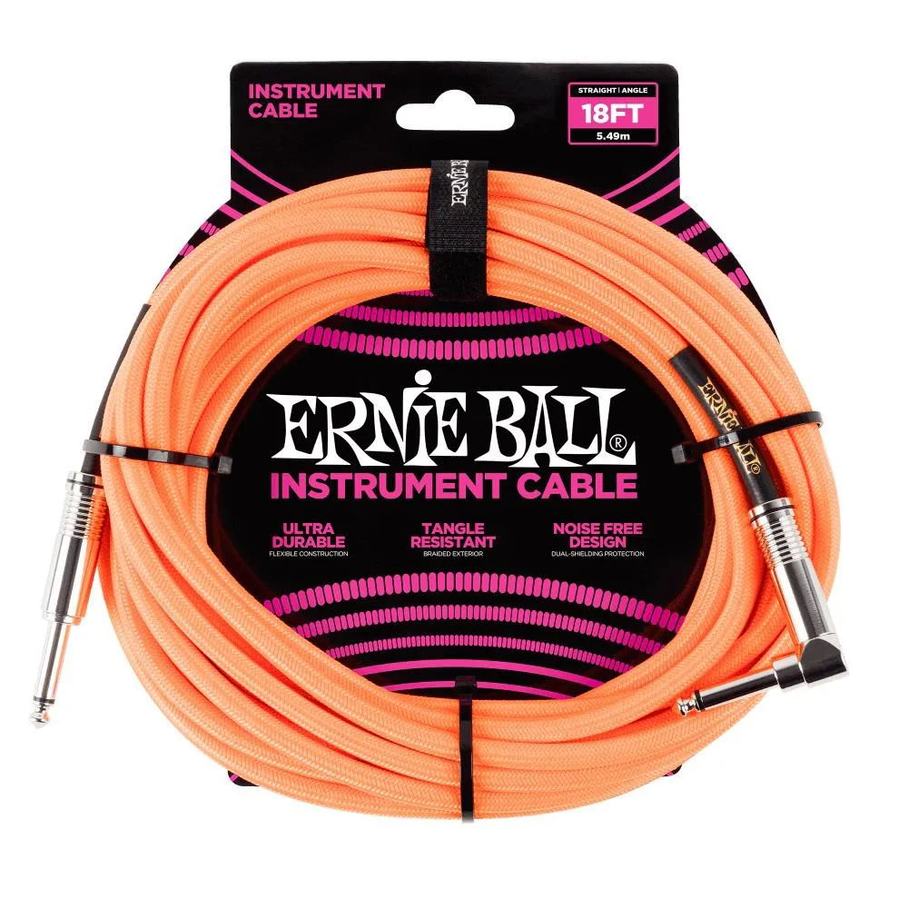 Ernie Ball 5.5 MetersBraided Straight - Angle Inst Cable - Neon Orange