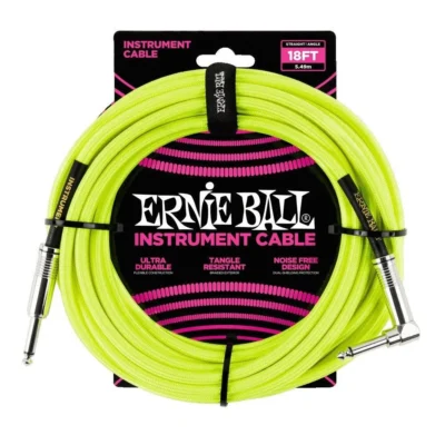 Ernie Ball 5.5 Meters Braided Straight - Angle Inst Cable - Neon Yellow