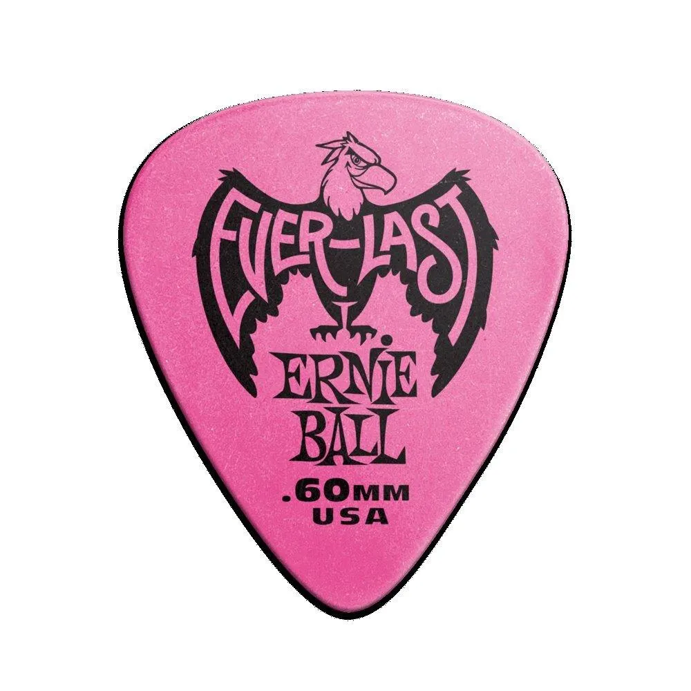 Ernie Ball Ultra Durable Non-Slip 0.60 mm Everlast Picks 12 Pack - Pink