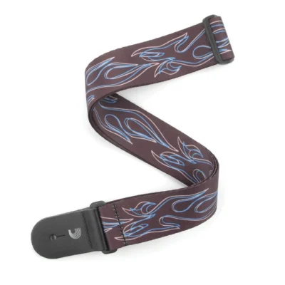 D'Addario Polyester Guitar Strap, Flames Pinstripe, Black w/ Blue