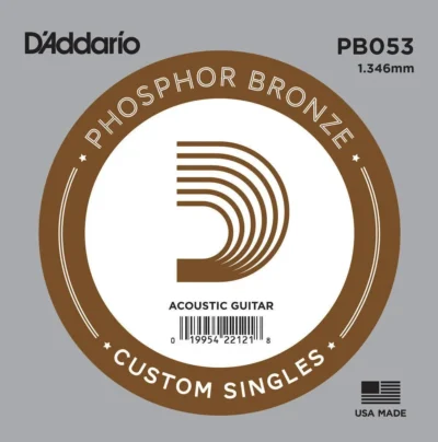 D'Addario PB053 Phosphor Bronze Wound Acoustic Guitar Single String, .053