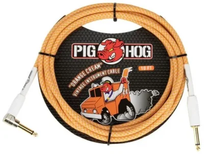Pig Hog PCH102OC Orange Cream Instrument Cable 10ft Straight - Right Angle