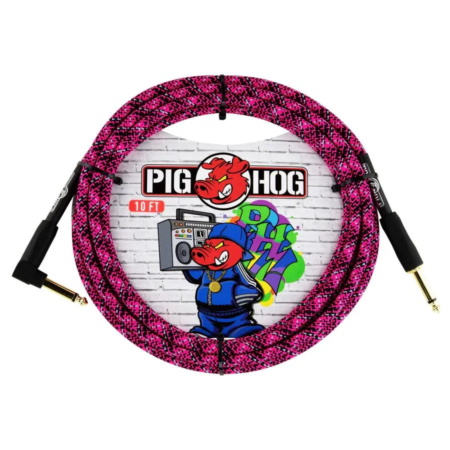 Pig Hog Instrument Cable 10ft. Right Angle / Straight Pink Graffiti