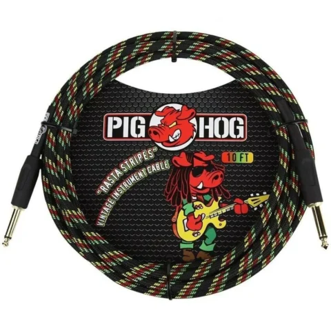 Pig Hog PCH10RA Vintage Series Instrument Cable 1/4" Rasta Stripes