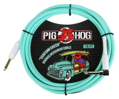 Pig Hog Seafoam Green Instrument Cable 10ft Right Angle / Straight