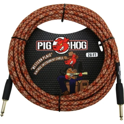 Pig Hog PCH20CP Vintage Series Instrument Cable, 1/4" TS to Same, Western Plaid