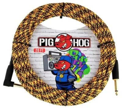 Pig Hog 0range Graffiti Instrument Cable, 20ft. Right Angle / Straight