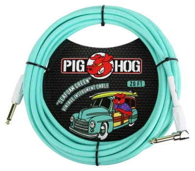 Pig Hog Seafoam Green Instrument Cable, 20ft. Right Angle / Straight