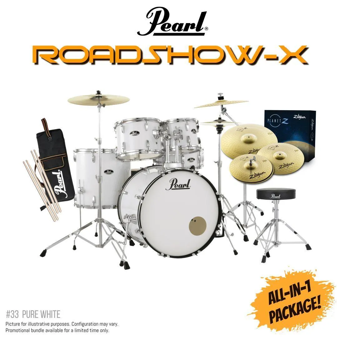 Pearl Roadshow-X 22in 5-piece Drum Set C/W Hardware - Pure White - Zildjian Cymbals