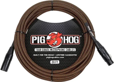 Pig Hog Black/Orange Woven High Performance XLR Mic Cable, 20 Feet