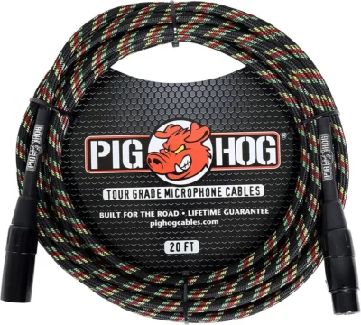 Pig Hog Rasta Stripe Woven High Performance XLR Mic Cable, 20 Feet