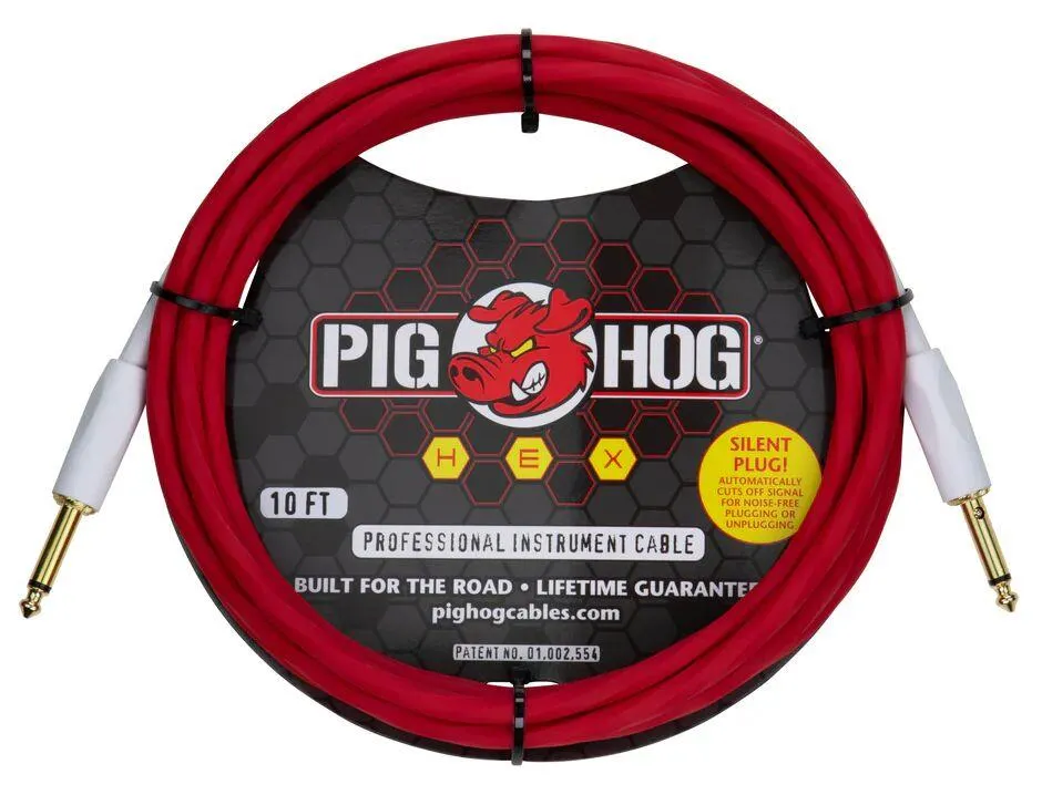 Pig Hog Hex Series Silent Instrument Cable 10 ft Candy Apple Red