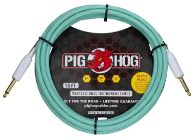 Pig Hog Hex Series Silent Instrument Cable 10 ft Seafoam Green