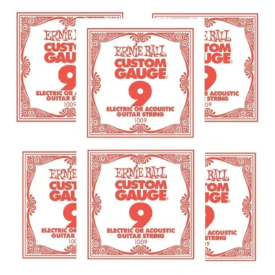 Ernie Ball Plain Steel Single Guitar String .009 Gauge Pack of 6 strings PO1009 - Set of 6