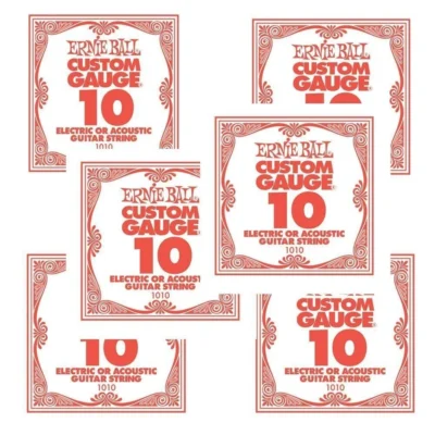 6 x Ernie Ball Plain Steel Single Guitar String .010 Gauge