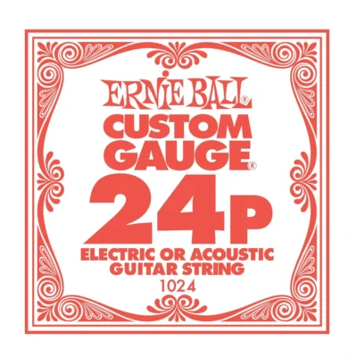 6 Ernie Ball Nickel Plain Single Acoustic/Electric Guitar String .024 Gauge 1024