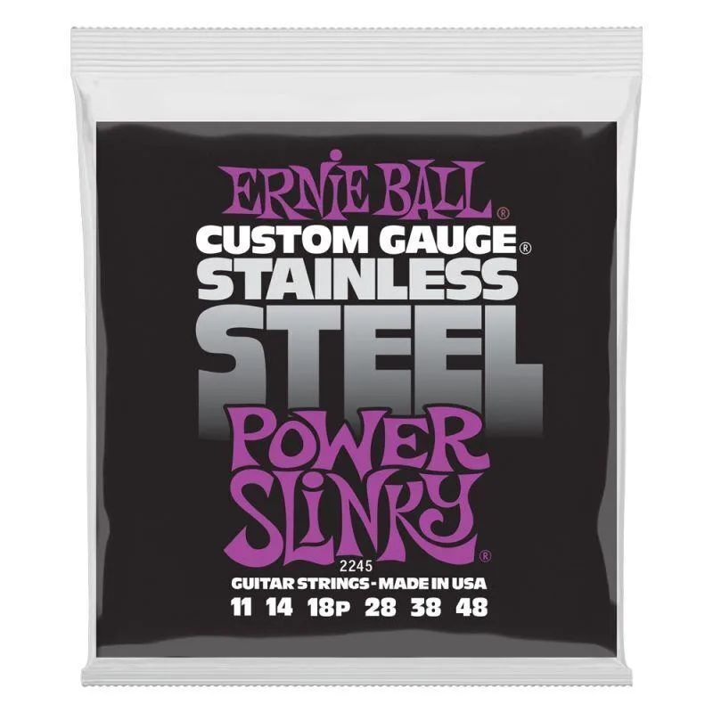 Ernie Ball Power Slinky Stainless Steel Wound Electric Guitar Strings - .011-.048