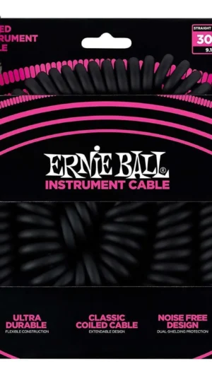 Ernie Ball 30' Coiled Straight / Straight  Instrument Cable - Black - 30 Foot