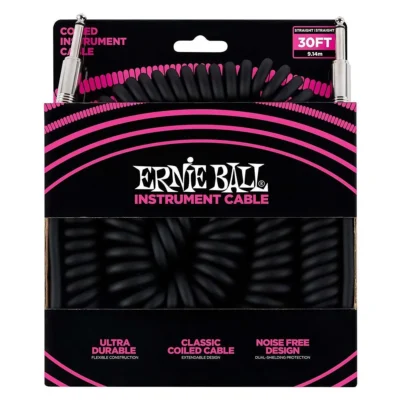 Ernie Ball 30' Coiled Straight / Straight Instrument Cable - Black - 30 Foot